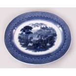 A LARGE ISTANBUL BLUE & WHITE PORCELAIN SEVING DISH OF A MOSQUE, the decoration of a mosque in a