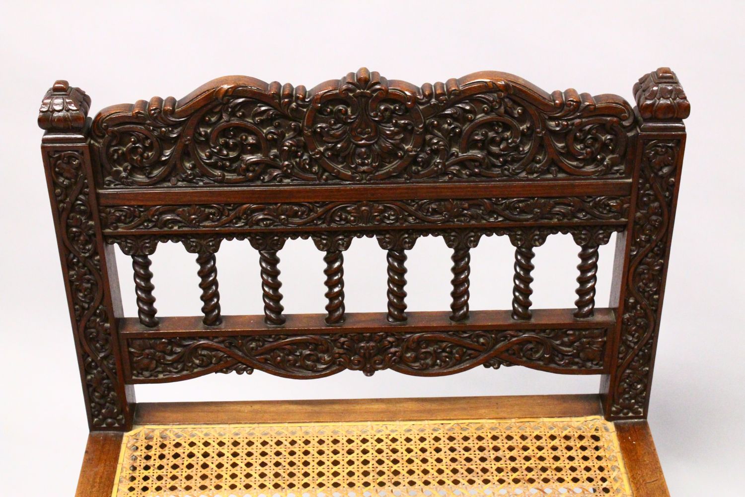 AN 18TH / 19TH CENTURY CEYLONESE CARVED ROSEWOOD CHAIR, with carved panels and wicker woven seat, - Image 2 of 5