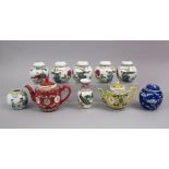 A MIXED LOT OF CHINESE 19TH / 20TH CENTURY PORCELAIN ITEMS, comprising seven famille rose ginger