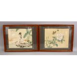 TWO GOOD CHINESE PAINTINGS ON SILK, one painting depicting native flora and butterflies, signed