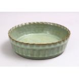 A GOOD CHINESE CELADON MOULED RU WARE PORCELAIN BOWL, with a ribbed basket style moulding and