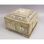 A FINE QUALITY 19TH CENTURY INDIAN CARVED IVORY CASKET / SEWING / VANITY , the casket carved with