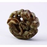 A GOOD CHINESE CARVED JADE ROUNDEL PENDANT OF GUANYIN, the pendant carved to depict guanyin, 5.5cm