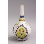 AN 18TH CENTURY KUTAHYA POTTERY ROSE WATER DROPPER, with floral motif decoration, 16.5cm high.