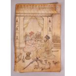 A RAJASTHANI KISHANGARH SCHOOL MINIATURE DRAWING, depicting two men seated in an interior with a