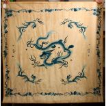 A GOOD 19TH / 20TH CHINESE EMBROIDERED SILK / TEXTILE SCROLL OF DRAGONS, the embroidery depicting