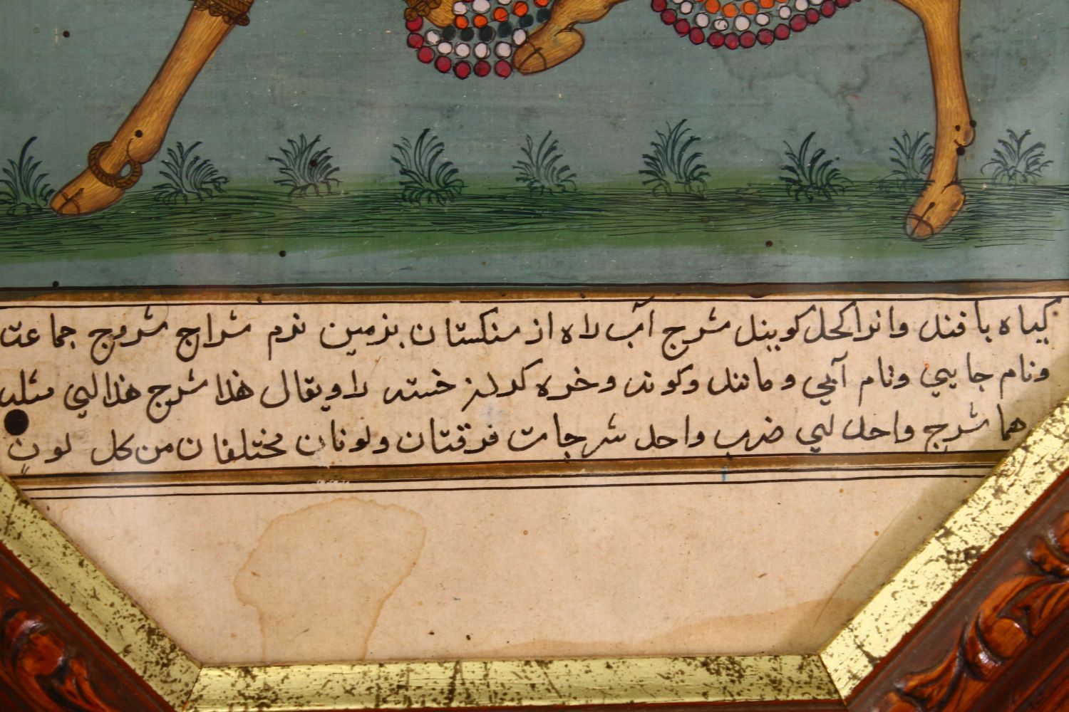 A GOOD 18TH / 19TH CENTURY FRAMED INDIAN MUGHAL / PERSIAN PAINTING OF A CAMEL, the camel painted - Image 5 of 6