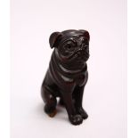 A JAPANESE MEIJI STYLE CARVED WOODEN NETSUKE OF A DOG, Signed, 5cm.