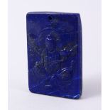 A GOOD CHINESE CARVED LAPIS STONE PENDANT OF BUDDHA / GUANYIN, 5.2CM X 3.6CM .