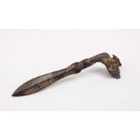 A FINE SMALL NEPALESE OR TEBET BRONZE CEREMONIAL BLADE, with naga snake shaped handle, 9cm.