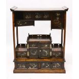 A JAPANESE MEIJI PERIOD MIXED METAL & LACQUER MINATURE SHODANA / CABINET, with varying panels of
