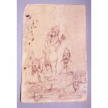 AN INDIAN RAJASTHANI KISHANGARH SKETCH, depicting five male figures smoking and swimming in a lily