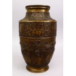 A LARGE 19TH / 20TH CENTURY CHINESE BRONZE VASE, the vase decorated with formal rosette decoration