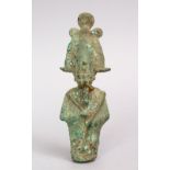 AN AINCENT EGYPTIAN BRONZE FIGURE, 11cm