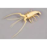 A CHINESE CARVED BONE MODEL OF A CRAYFISH, in silk lined box, 31cm.