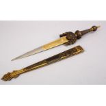 A FINE 19TH / 20TH CENTURY SPANISH HISPANO MORESQUE GOLF INLAID TOLEDO DAGGER, 34cm