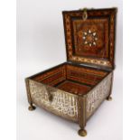 A LARGE 19TH CENTURY DAMASCUS CAIROWARE SILVER INLAID BRASS CALLIGRAPHIC QURAN BOX, the interior