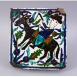 AN UNUSUAL PALESTINIAN 'ARMINIAN WORKSHOP' TERRACOTTA TILE, painted with a European man on