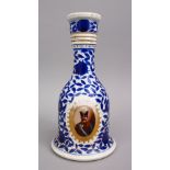 A GOOD QAJAR BLUE & WHITE POTTERY HUQQA BASE WITH NASISELDEEN SHAH, 26cm