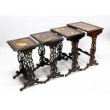 A SET OF FOUR CHINESE 20TH CENTURY INLAID NEST OF TABLES, the tops inlaid with bone and abalone