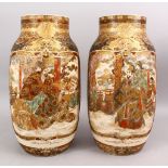 A LARGE PAIR OF JAPANESE MEIJI PERIOD SATSUMA CERAMIC VASES, the vases decorated with two main