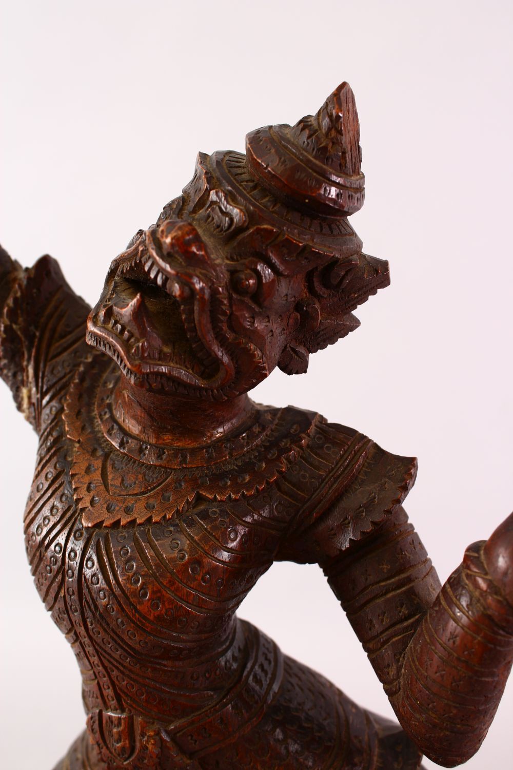 A GOOD 19TH CENTURY OR EARLIER BURMESE CARVED WOODEN FIGURE OF A DEITY, 48cm high. - Image 6 of 8