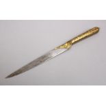 A 19TH CENTURY OTTOMAN GOLD INLAID WATERED STEEL DAGGER, 21cm