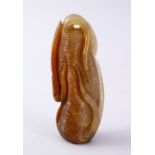 AN UNUSUAL SIGNED CHINESE CARVED JADE OR HARD STONE CARVED GINSENG ROOT SEAL. the unusual seal