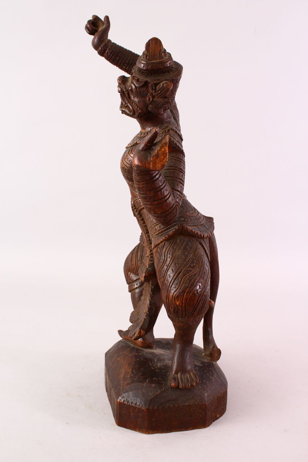 A GOOD 19TH CENTURY OR EARLIER BURMESE CARVED WOODEN FIGURE OF A DEITY, 48cm high. - Image 5 of 8