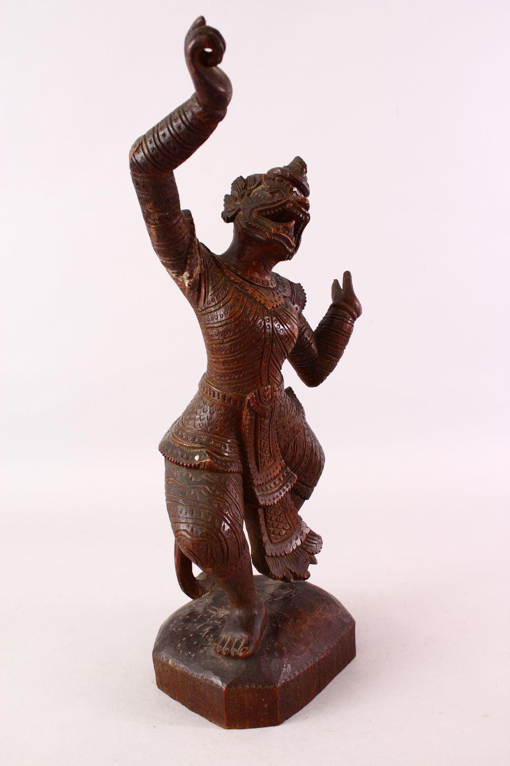 A GOOD 19TH CENTURY OR EARLIER BURMESE CARVED WOODEN FIGURE OF A DEITY, 48cm high. - Image 2 of 8
