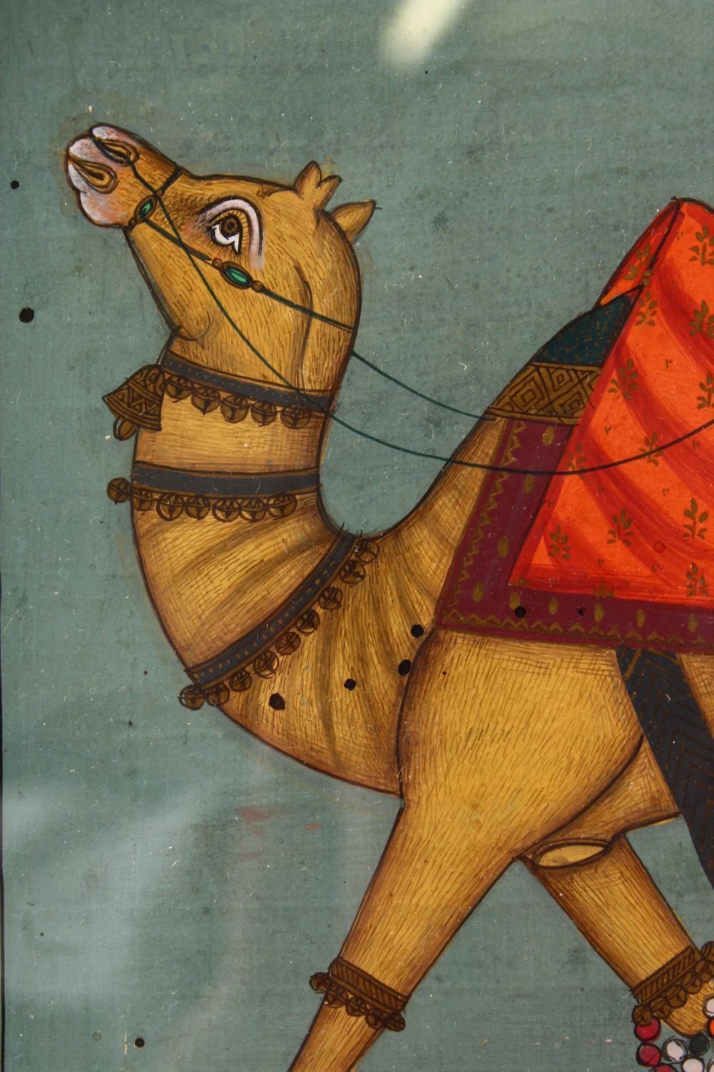 A GOOD 18TH / 19TH CENTURY FRAMED INDIAN MUGHAL / PERSIAN PAINTING OF A CAMEL, the camel painted - Image 3 of 6