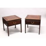 A PAIR OF CHINESE 19TH / 20TH CENTURY HARDWOOD SIDE TABLES, each with a drawer and stood upon four