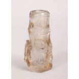 A GOOD 19TH / 20TH CENTURY CHINESE GLASS SNUFF BOTTLE, carved with flora, 6cm.