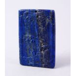 A GOOD CHINESE CARVED LAPIS STONE PENDANT OF BAMBOO TREES, 5.6CM X 3.6CM .