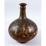 AN 18TH CENTURY OR EARLIER PERSIAN POTTERY PAINTED BOTTLE VASE, decorated to the body with