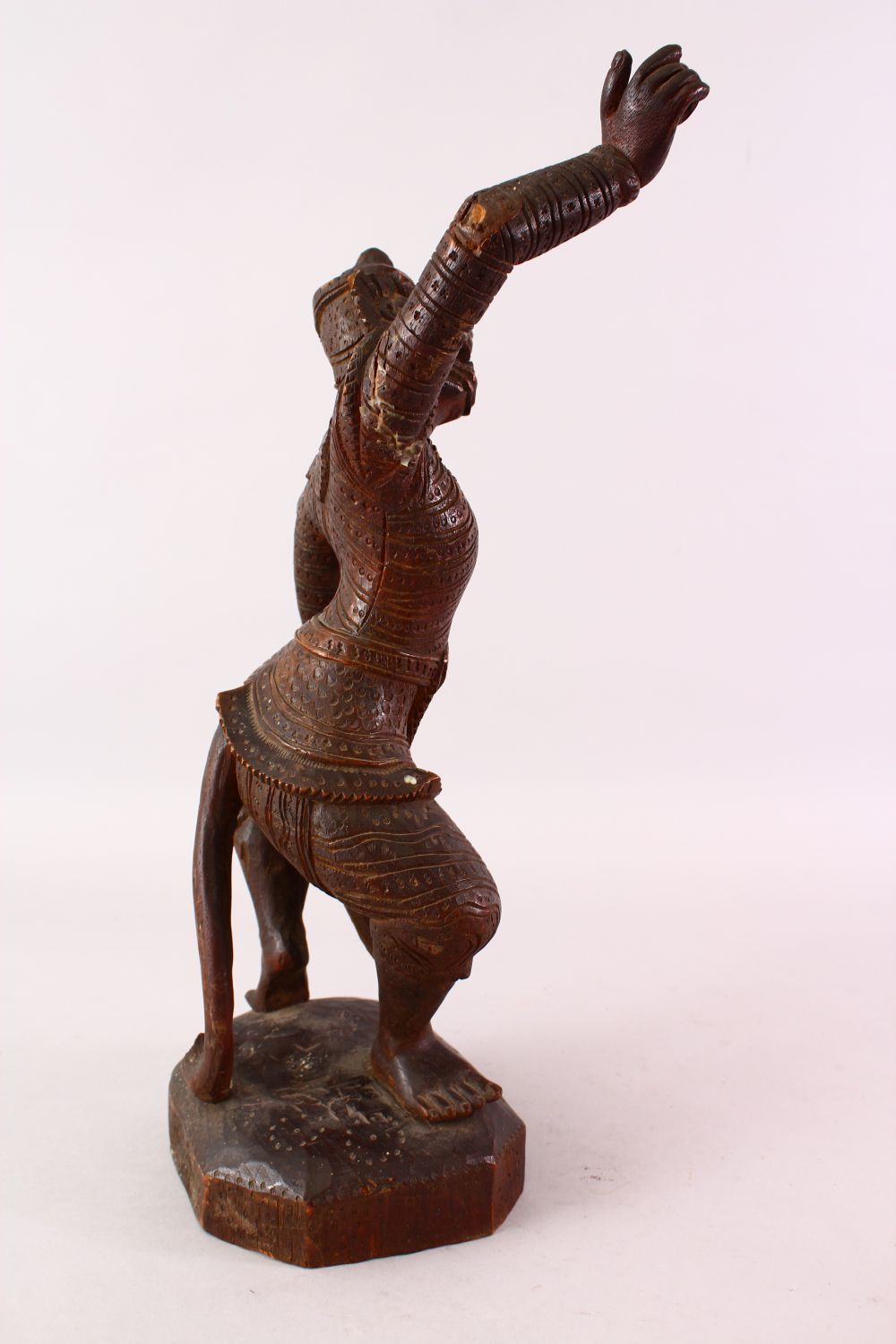 A GOOD 19TH CENTURY OR EARLIER BURMESE CARVED WOODEN FIGURE OF A DEITY, 48cm high. - Image 3 of 8