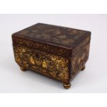 A 19TH CENTURY CHINESE WOOD & LACQUER BOX, decorated with sceens of figures in landscapes, 12cm x
