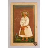 AN INDIAN MUGHAL SCHOOL PORTRAIT OF EMPEROR AKBAR, 24.5cm x 15cm.