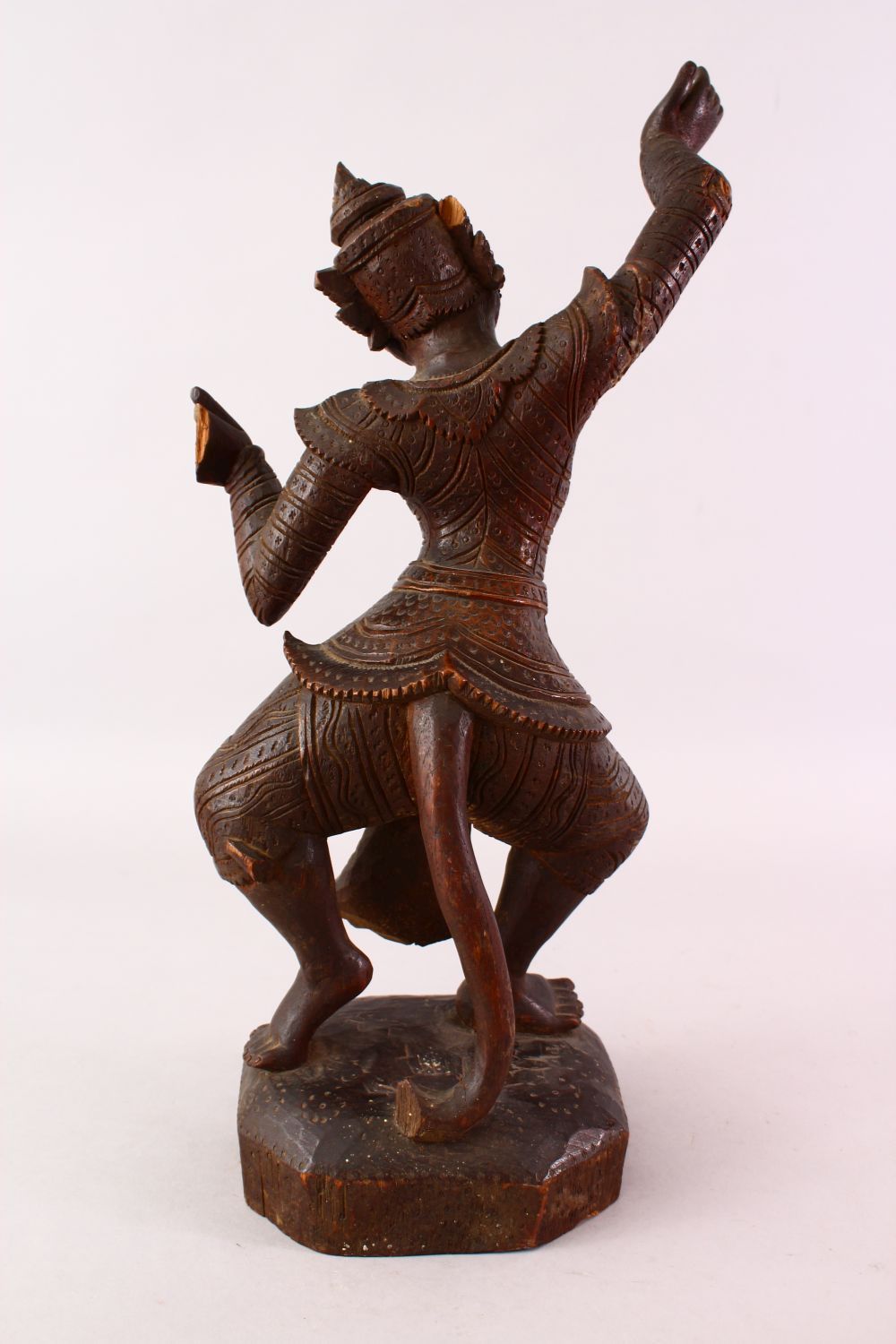 A GOOD 19TH CENTURY OR EARLIER BURMESE CARVED WOODEN FIGURE OF A DEITY, 48cm high. - Image 4 of 8