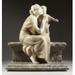 A VERY GOOD LATE 19TH CENTURY ALABASTER GROUP, well carved from three colours of stone depicting a