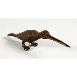 A JAPANESE BRONZE BIRD with a long beak. 5.5ins long.