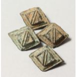 FOUR SMALL ROMAN METAL BUCKLES.