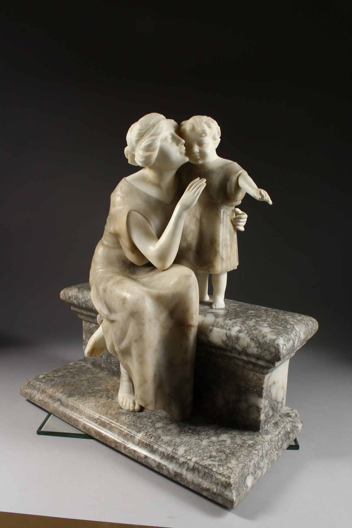 A VERY GOOD LATE 19TH CENTURY ALABASTER GROUP, well carved from three colours of stone depicting a - Image 3 of 5