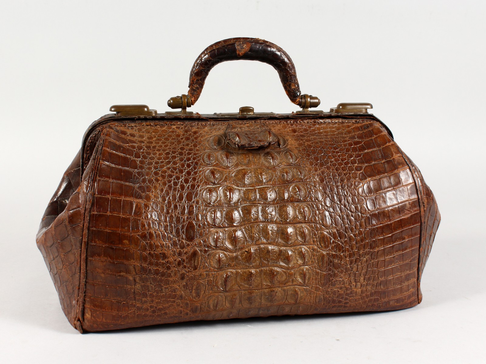 A DOCTOR'S CROCODILE BAG. 15.5ins long.