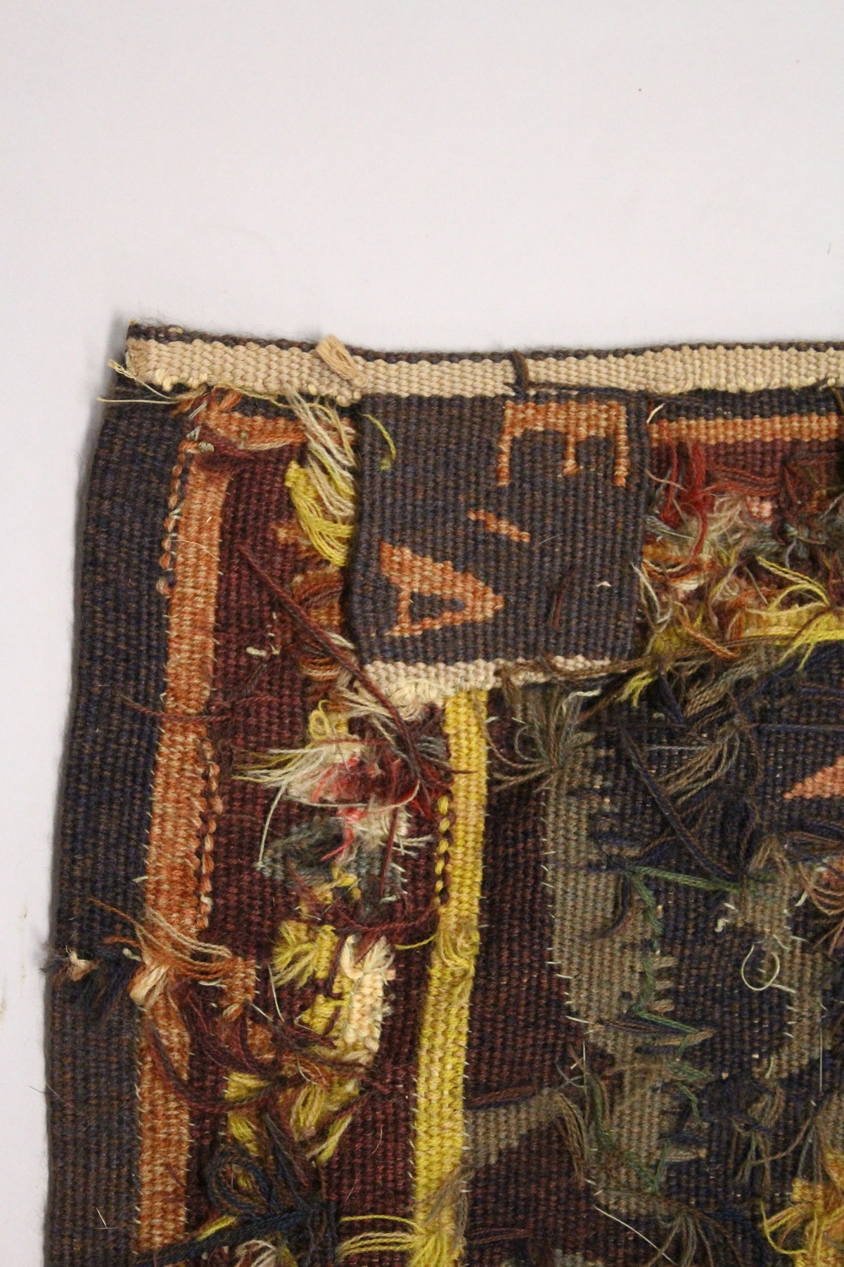 A CONTINENTAL TAPESTRY WALL HANGING with a wooded river landscape, classical ruins and birds. 5ft - Image 6 of 6