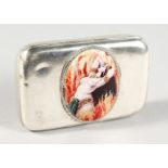 A SILVER SNUFF BOX, with later applied enamel. 3ins x 2ins.