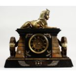 A VERY GOOD VICTORIAN BLACK MARBLE "EGYPTIAN" DESIGN MANTLE CLOCK. 16ins high x 18ins long.