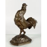 ALFRED BAYRE (1839-1889) FRENCH. A bronze model of a rooster crowing, signed A. BARYE FILS. 9ins
