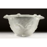 A FRENCH MOULDED FROSTED GLASS CIRCULAR BOWL, in the Lalique style, decorated with mermaids. 12.5ins