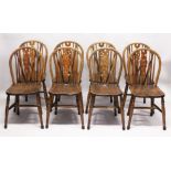 A SET OF EIGHT EARLY 20TH CENTURY BEECH AND ELM WHEELBACK DINING CHAIRS. 3ft 0ins hi9gh x 1ft 3ins